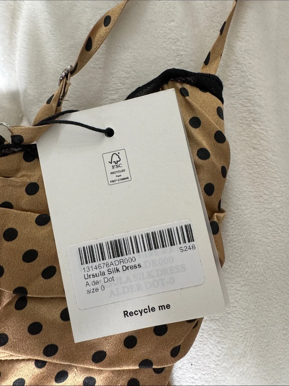 Reformation Polka Dot Satin Slip Dress in Tan and Black size 0 (xs/s) - Picture 3 of 6